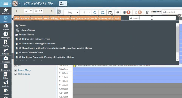 eClinicalWorks 10e Search Options