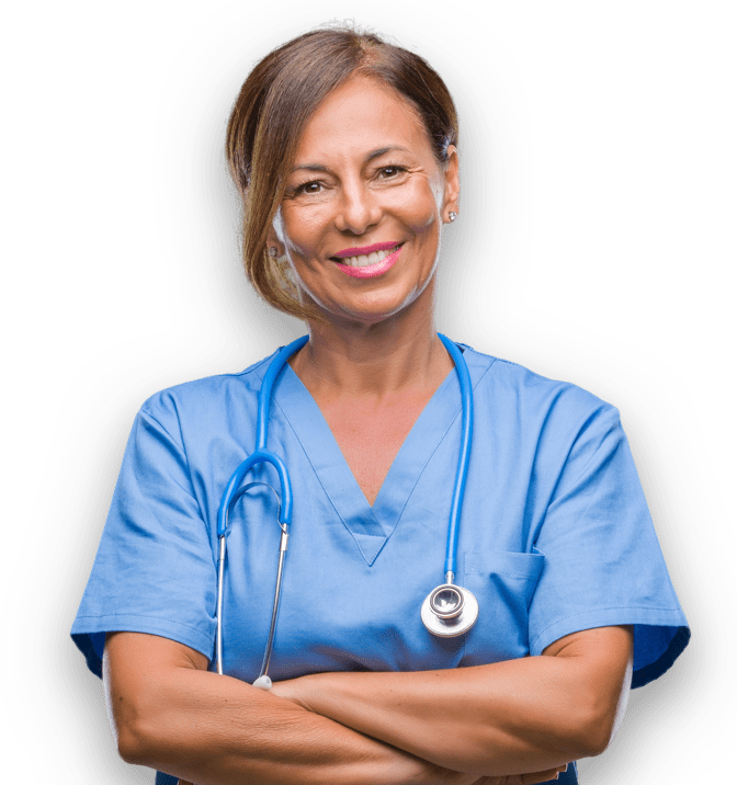 female nurse in scrubs